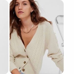 GAP Cream Button-Up Cable Cardigan
